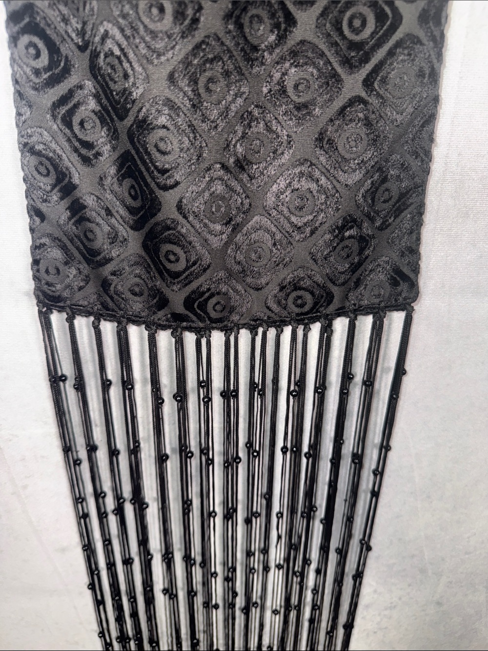 Elegant Black Fringed Velvet Scarf - Picture 3 of 5